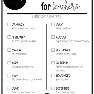 monthly self-care activities for teachers