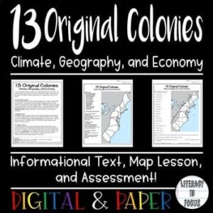 13 colonies text map lesson and quiz