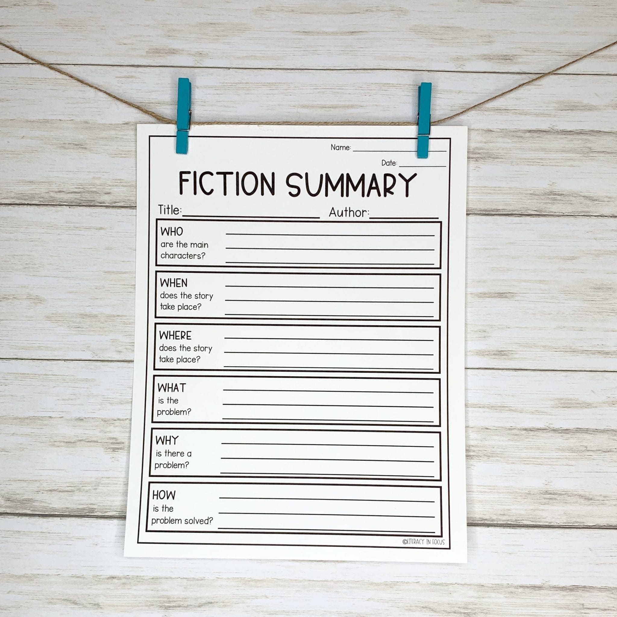 Fiction Summary Worksheet
