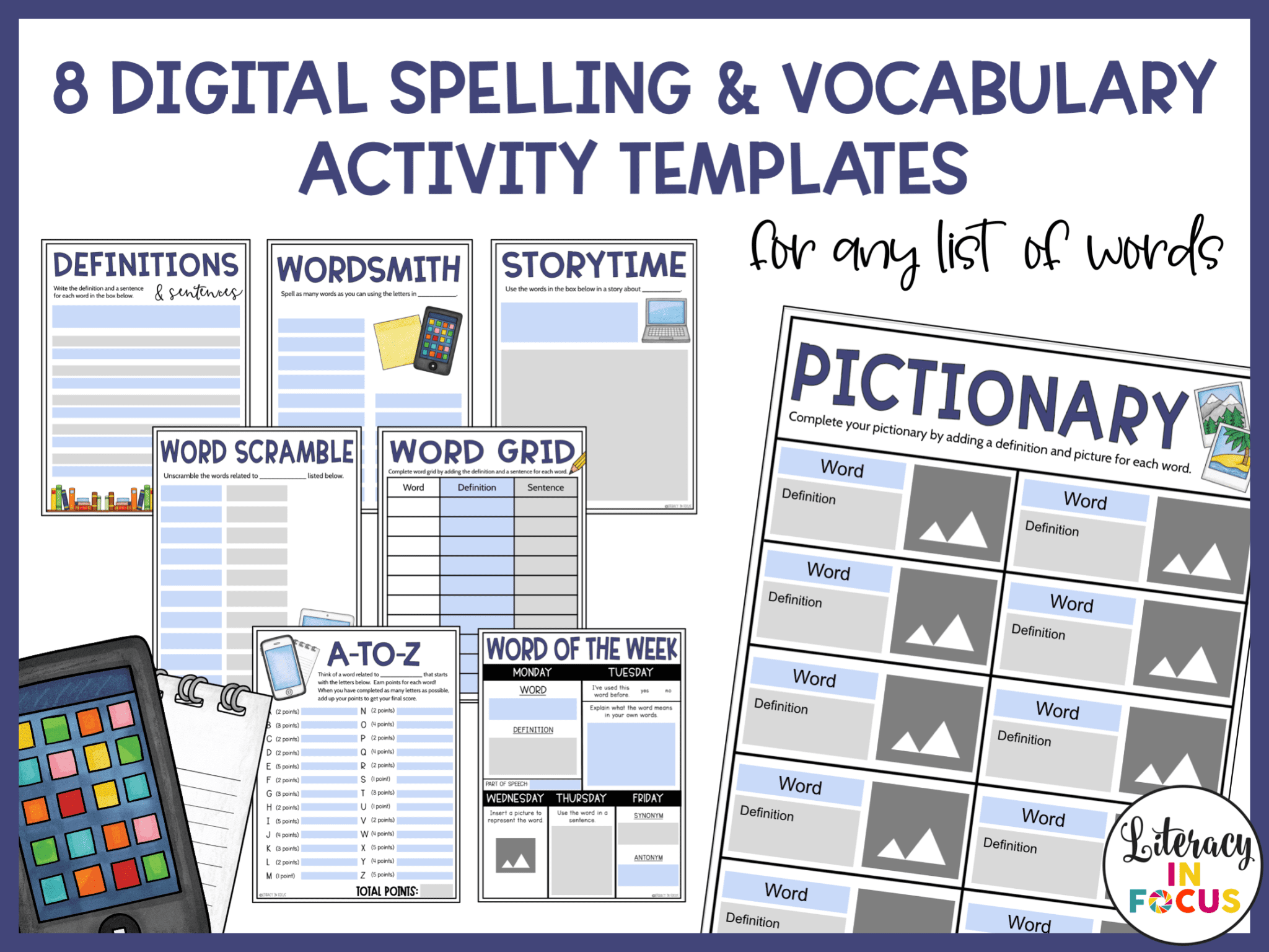 Digital Spelling and Vocabulary Activity Templates