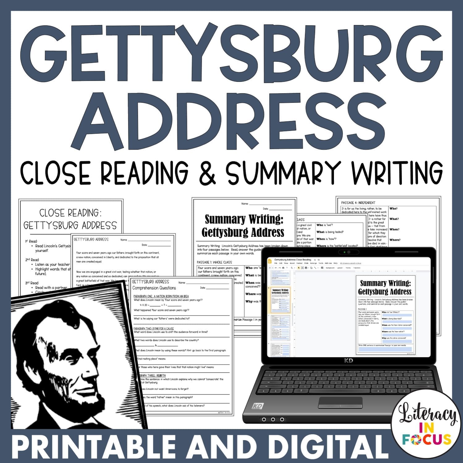 Gettysburg Address Close Reading and Summary Writing Lesson