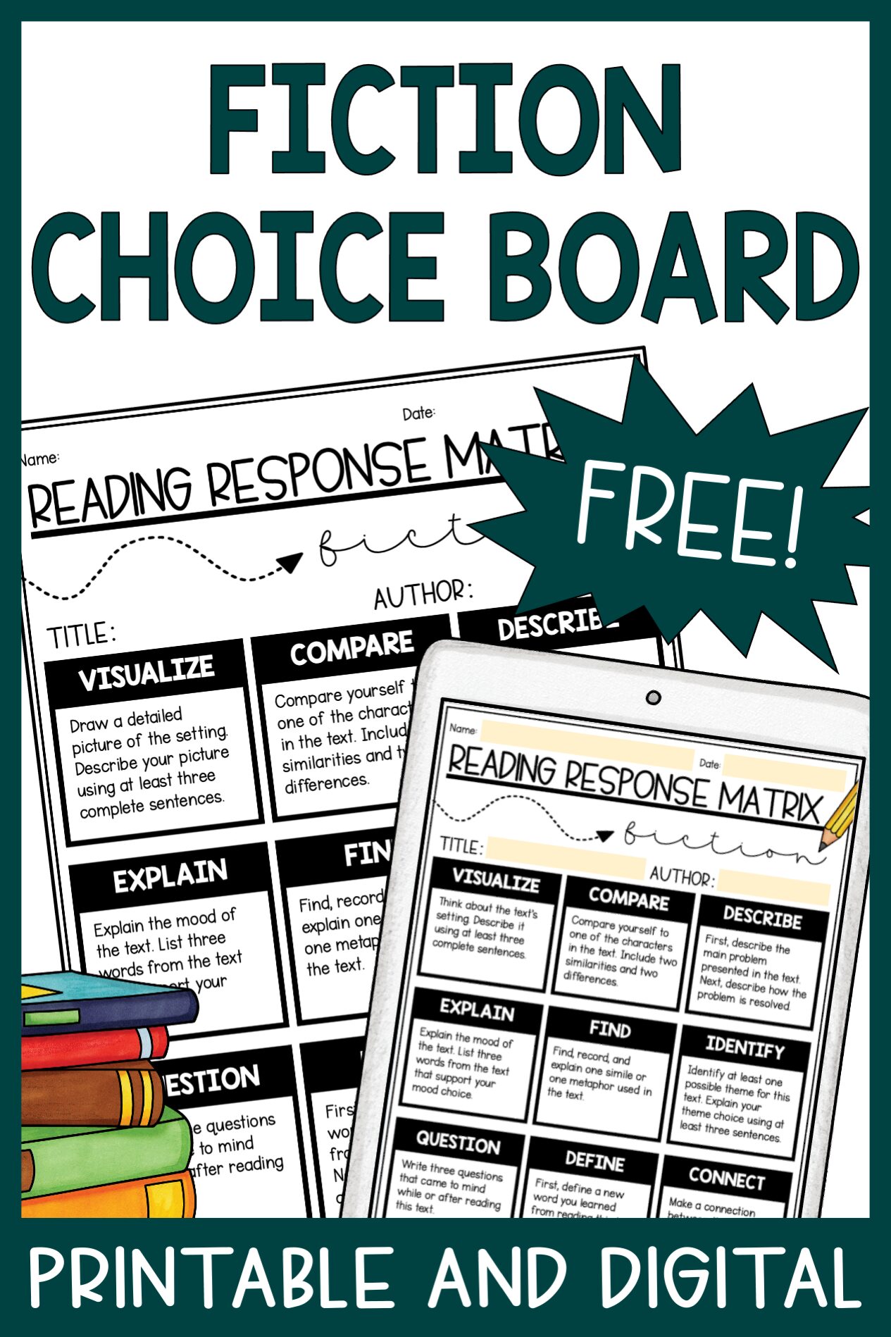Free Fiction Choice Board for Teachers