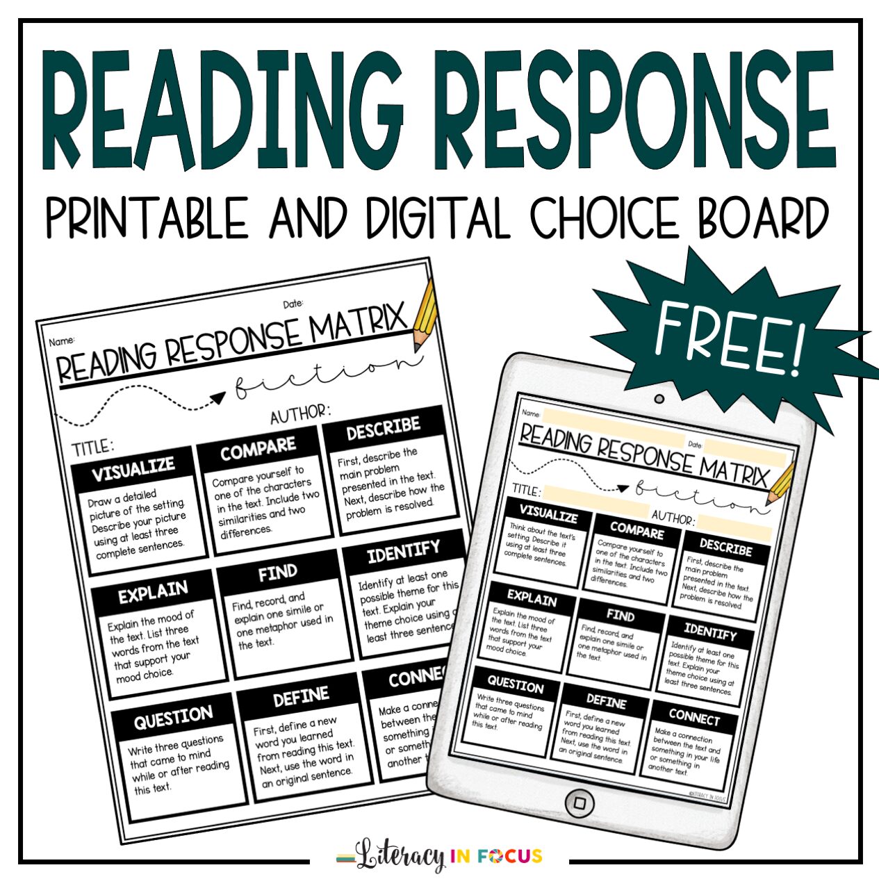 Free Reading Response Choice Board