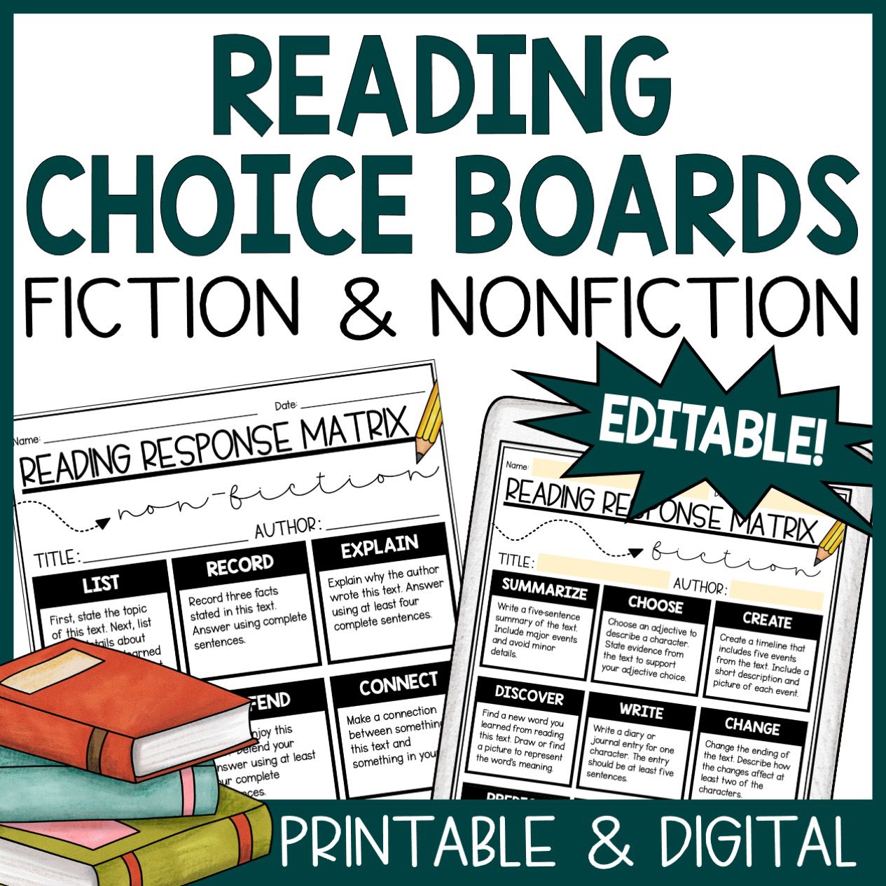 Reading Choice Boards for Elementary and Middle School