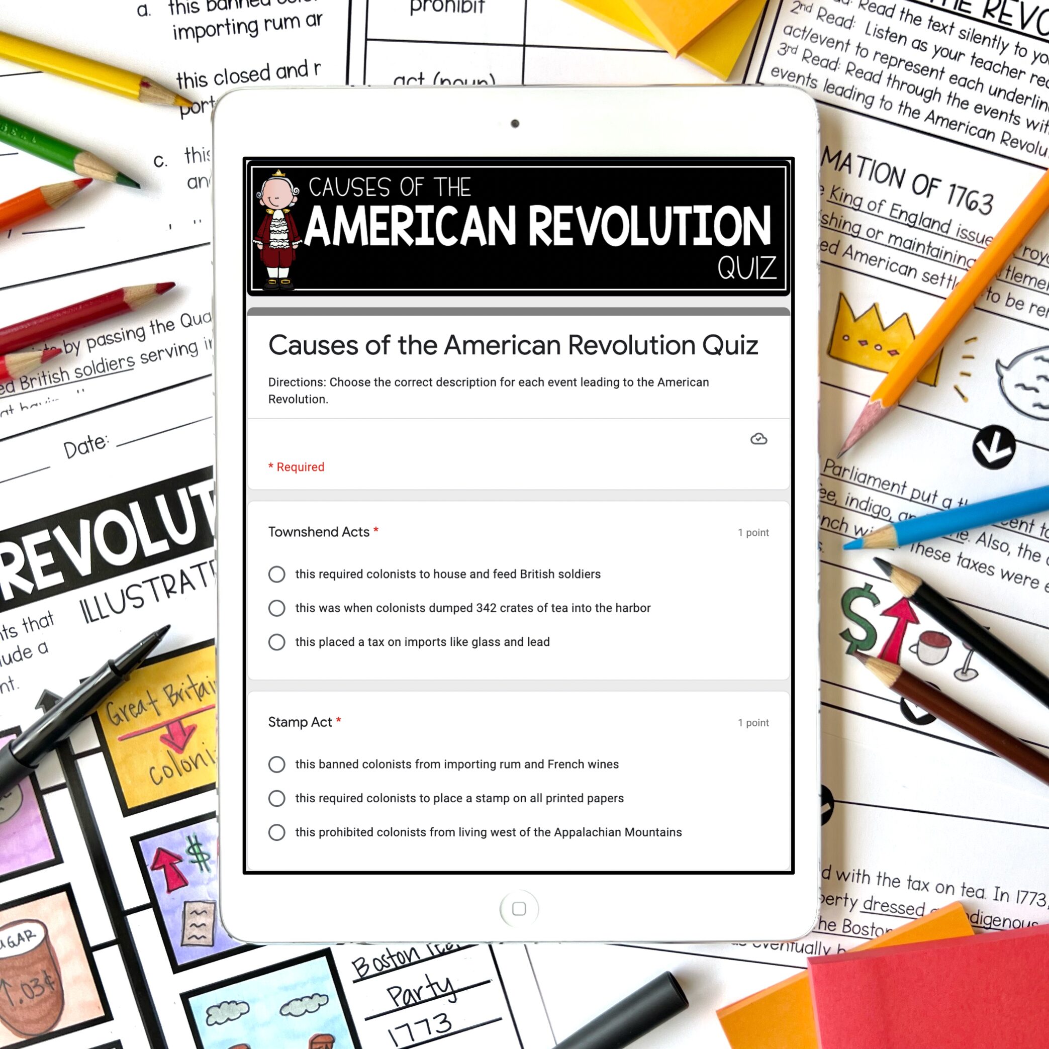 Causes of the American Revolution Google Forms Quiz
