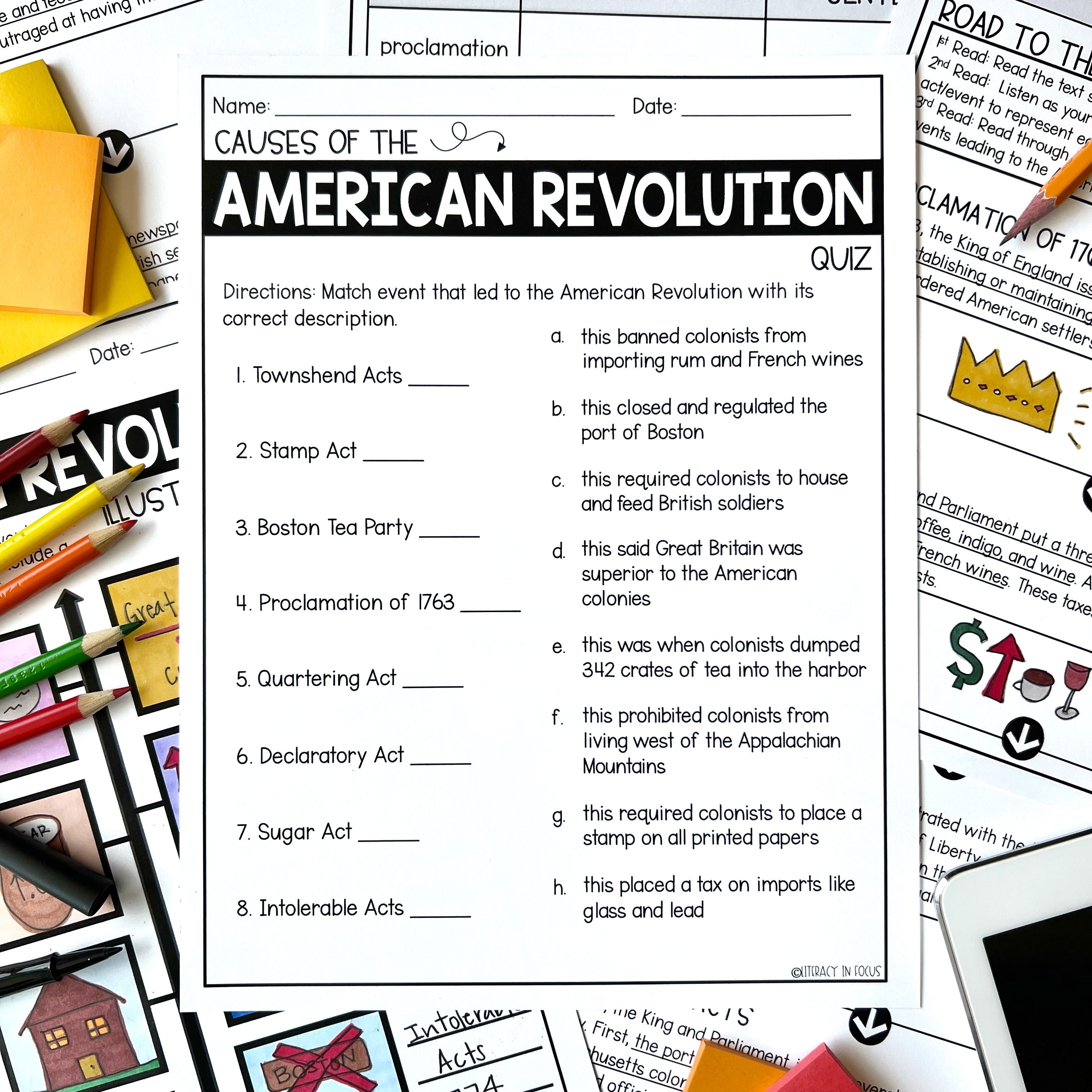 Causes of the American Revolution Quiz