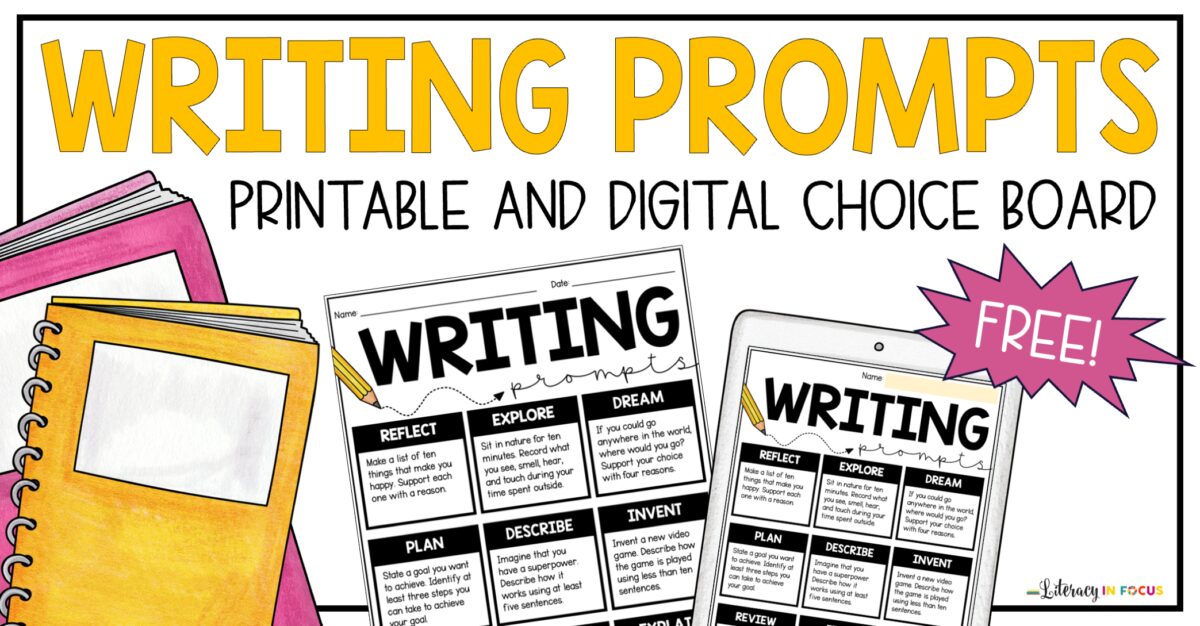 Free Writing Prompts Choice Board Template
