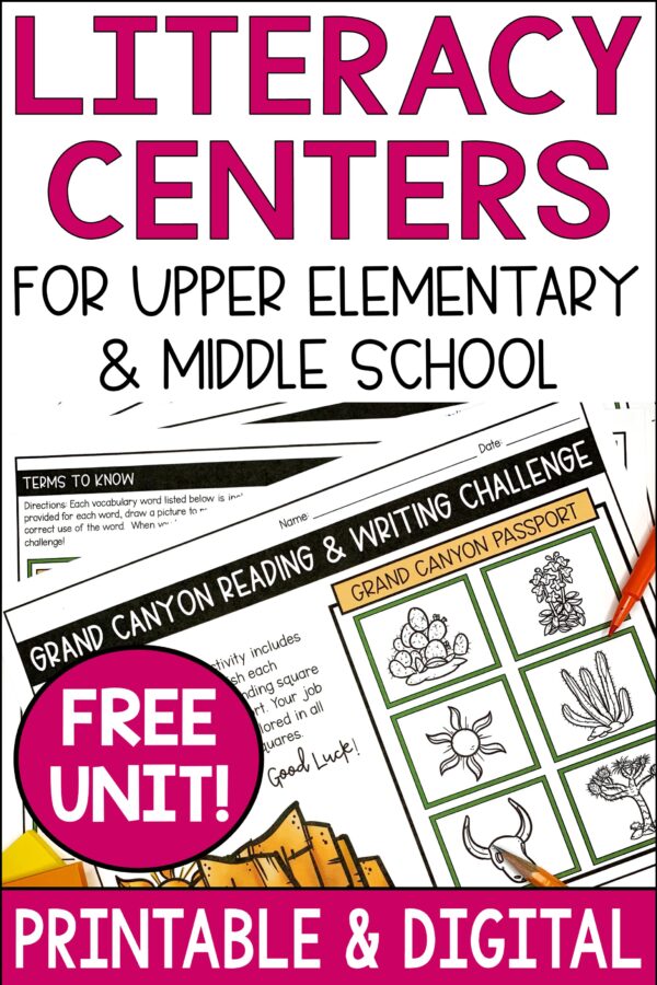 Free Literacy Centers Unit for Upper Elementary