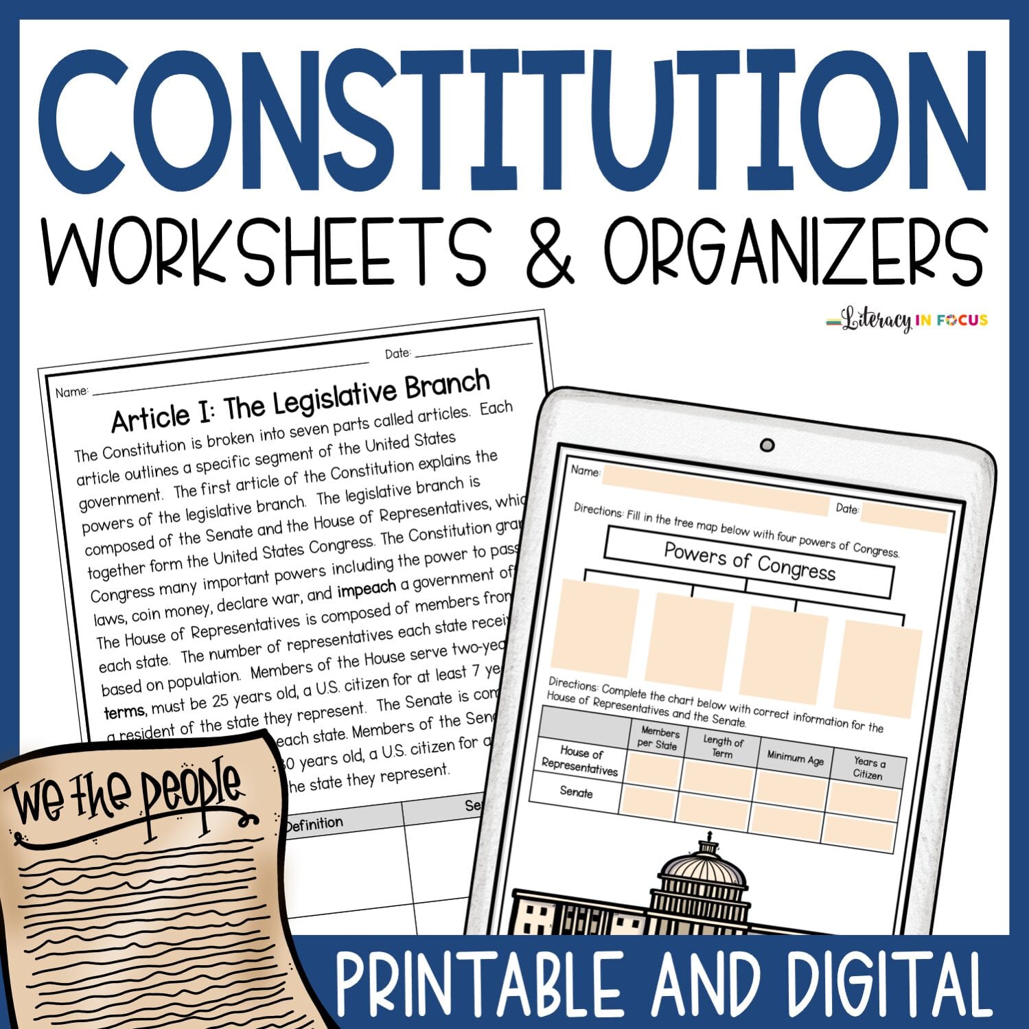 Constitution Worksheets and Graphic Organizers