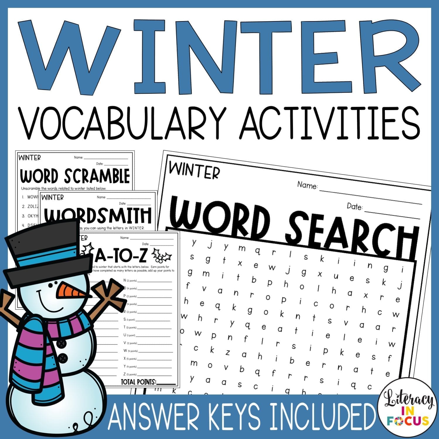 Winter Vocabulary Worksheets