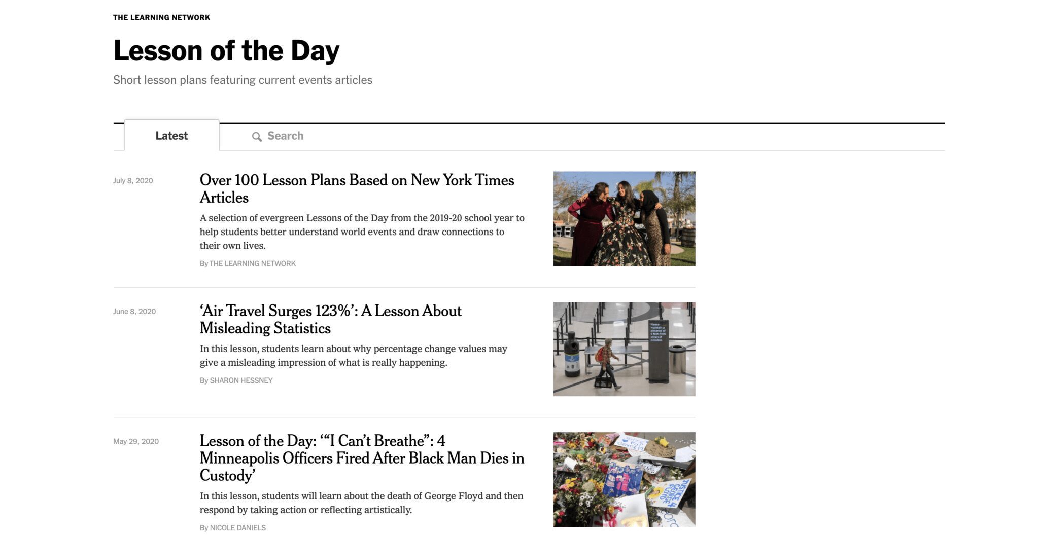 The New York Times Lesson of the Day Website