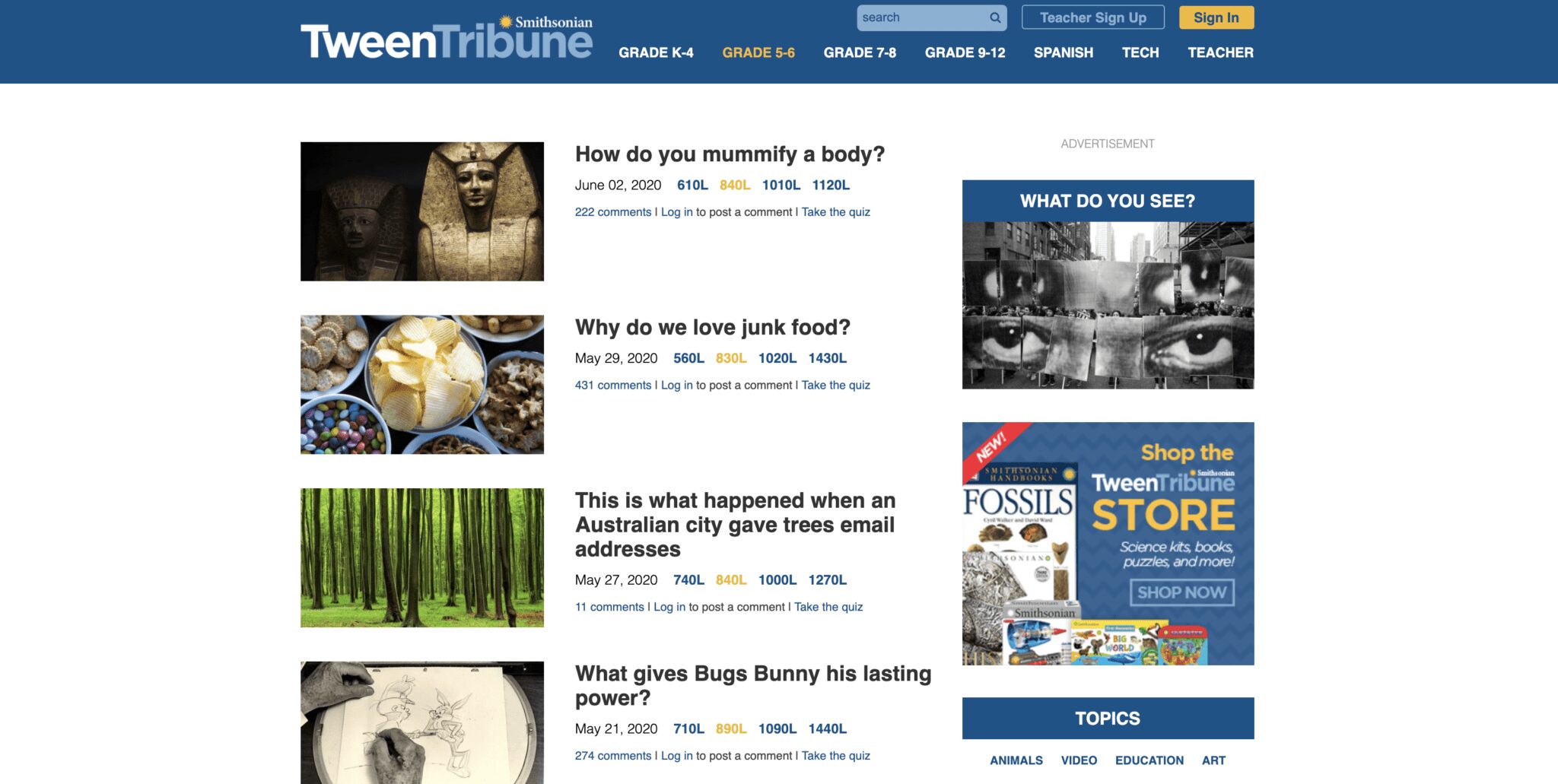 Tween Tribune Current Events Website