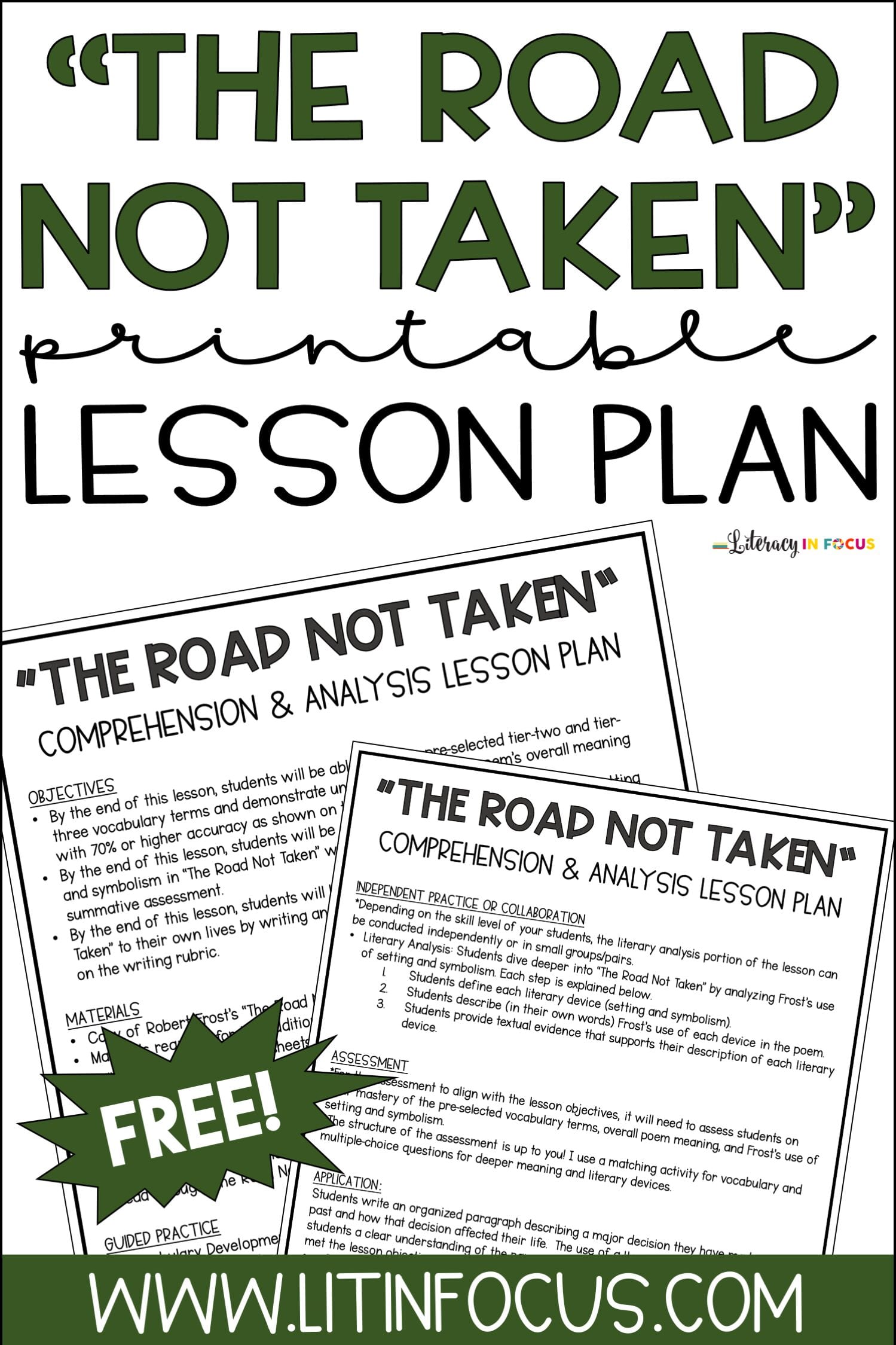 ROAD NOT Taken printable free lesson plan
