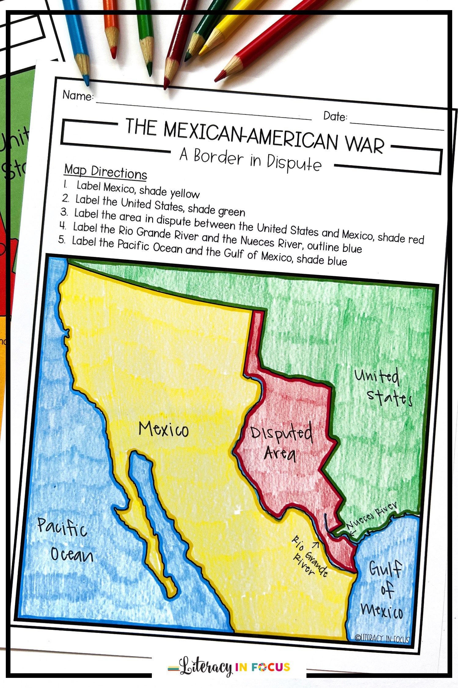 Mexican American War Map Activity for students