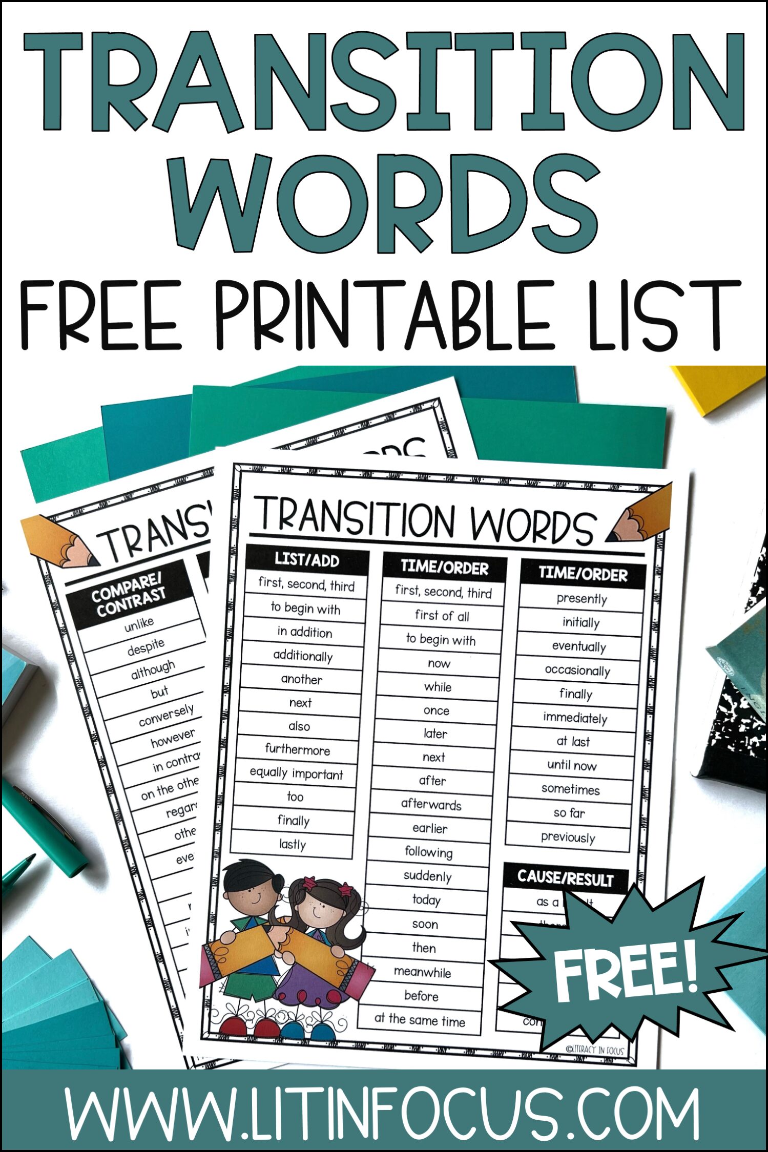 Transition Words Free Printable LIst