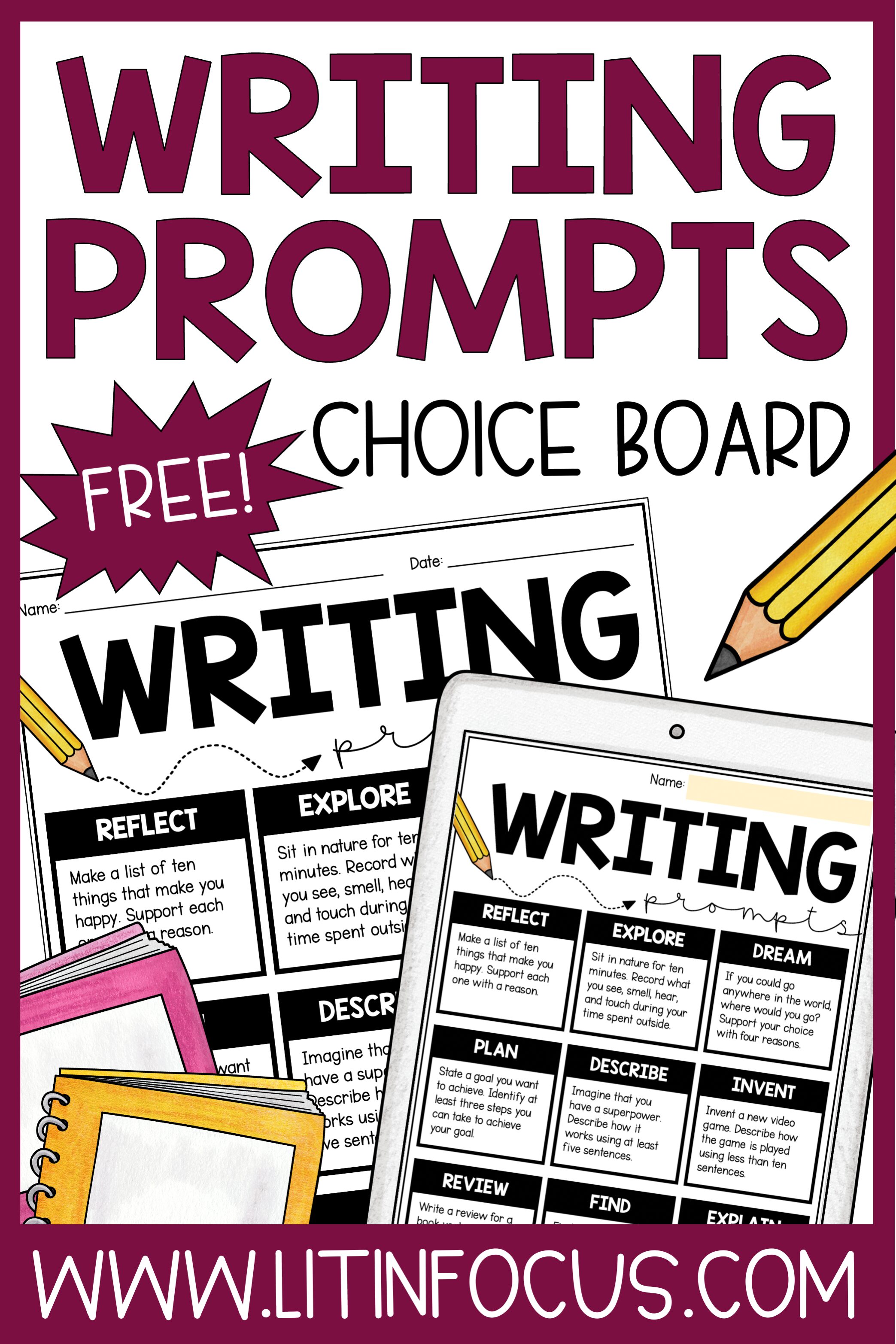 Free Printable and Digital Writing Prompts Choice Board