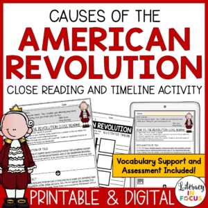 Causes of the American Revolution Close Reading and Timeline Activity