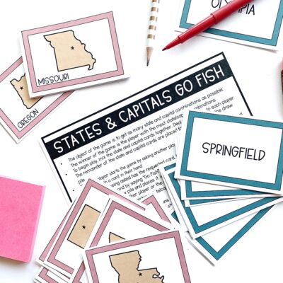 States and Capitals Printable Card Games