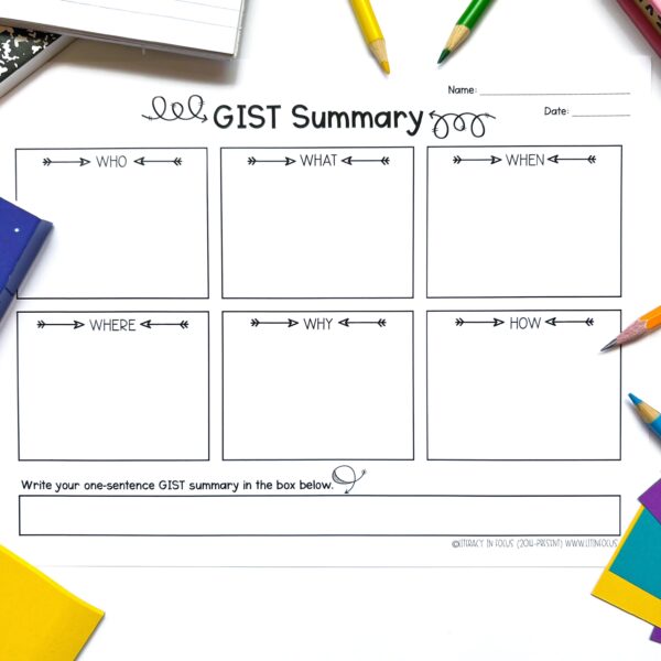 GIST Summary Graphic Organizer
