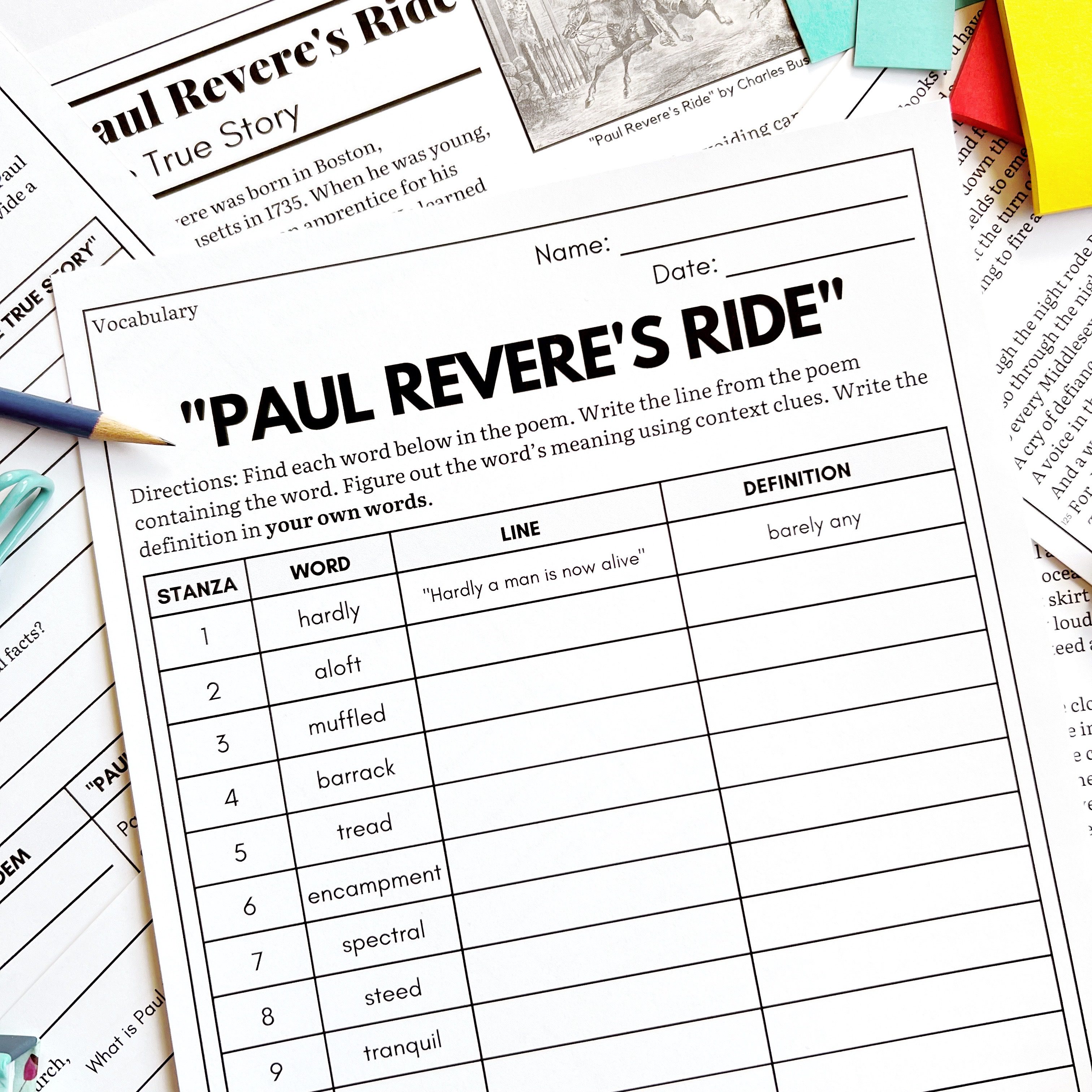 Paul Revere's Ride Vocabulary